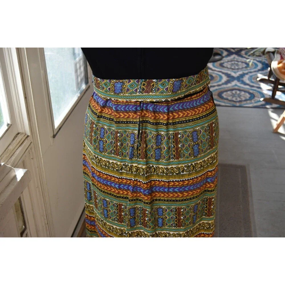 70s Maxi Dress Geometric Print Boho Keyhole Hippie Choker Neck Sleeveless Medium